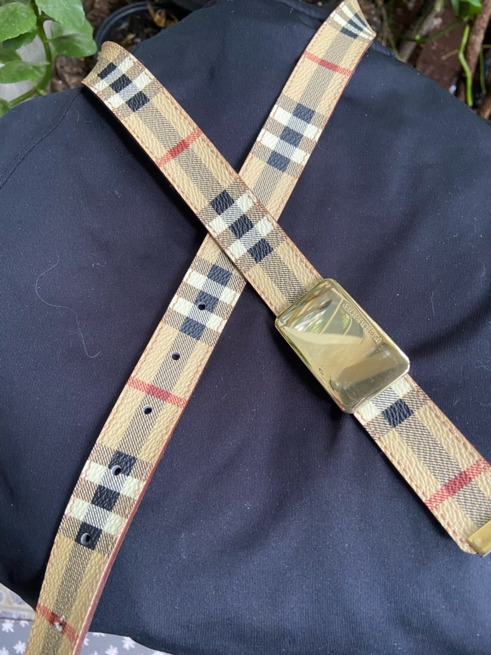 Burberry Vintage Beige Tan Check Canvas Belt with Gold Buckle. Unisex - Picture 8 of 9